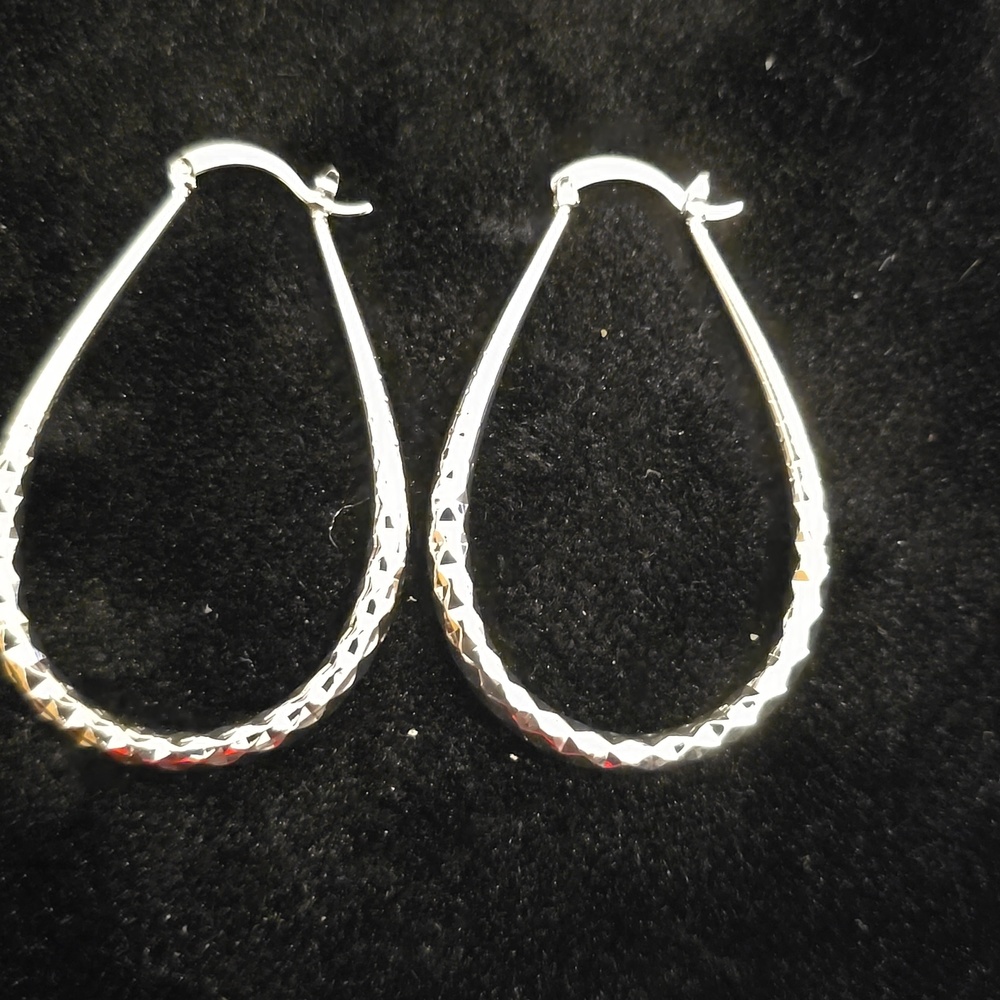 Textured Silver Teardrop Hoop Earrings